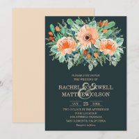 Peach Jade Blauwgroen Floral Waterverf Wedding Inv