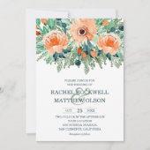 Peach Jade Blauwgroen Floral Waterverf Wedding Inv (Voorkant)