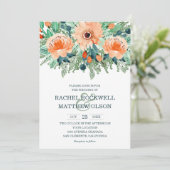 Peach Jade Blauwgroen Floral Waterverf Wedding Inv (Staand voorkant)