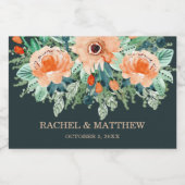 Peach Jade Blauwgroen Floral Waterverf Wedding Min Sparkling Wijnetiket (Enkel label)