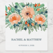 Peach Jade Blauwgroen Floral Waterverf Wijn Etiket (Enkel label)