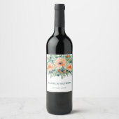 Peach Jade Blauwgroen Floral Waterverf Wijn Etiket (Voorkant)