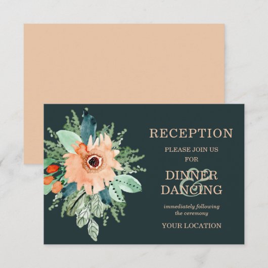 Peach Jade Blauwgroen Floral Weddenschappen Informatiekaartje (Voorkant / Achterkant)