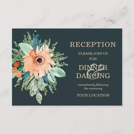 Peach Jade Blauwgroen Floral Weddenschappen Informatiekaartje (Voorkant)