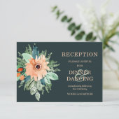 Peach Jade Blauwgroen Floral Weddenschappen Informatiekaartje (Staand voorkant)