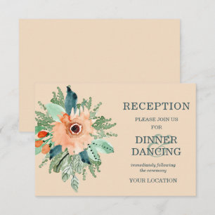 Peach Jade Blauwgroen Floral Weddenschappen Informatiekaartje