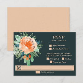 Peach Jade Blauwgroen Floral Wedding RSVP-kaarten RSVP Kaartje