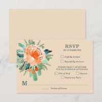 Peach Jade Blauwgroen Floral Wedding RSVP-kaarten