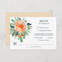 Peach Jade Blauwgroen Floral Wedding RSVP-kaarten