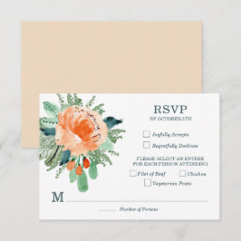 Peach Jade Blauwgroen Floral Wedding RSVP-kaarten RSVP Kaartje