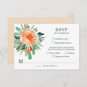 Peach Jade Blauwgroen Floral Wedding RSVP-kaarten RSVP Kaartje