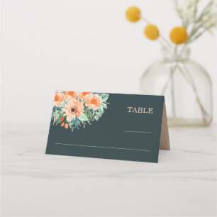 Peach Jade Blauwgroen Waterverf Wedding Plaatskaar Plaatskaartje