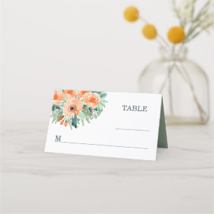 Peach Jade Blauwgroen Waterverf Wedding Plaatskaar Plaatskaartje