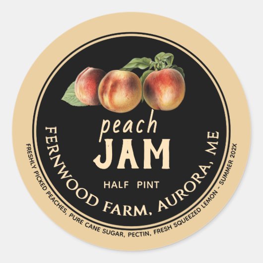 Peach Jam Jar Label Zelfgemaakte Jelly Preserveert (Voorkant)