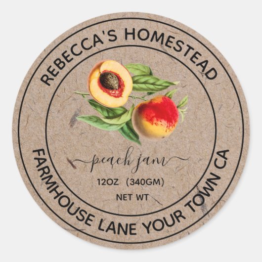 Peach Jam Kraft Paper Canning Jar Labels (Voorkant)