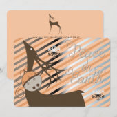 Peach Jingle Bells Stripe Deer Kerstmis Feestdagenkaart (Voorkant / Achterkant)