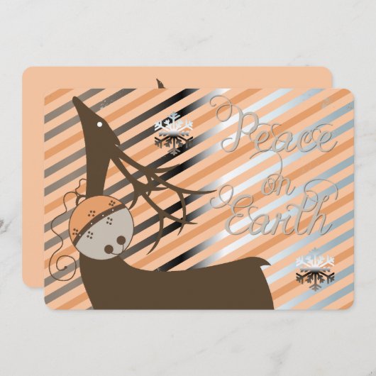 Peach Jingle Bells Stripe Deer Kerstmis Feestdagenkaart (Voorkant / Achterkant)