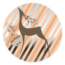 Peach Jingle Bells Stripe Round Sticker