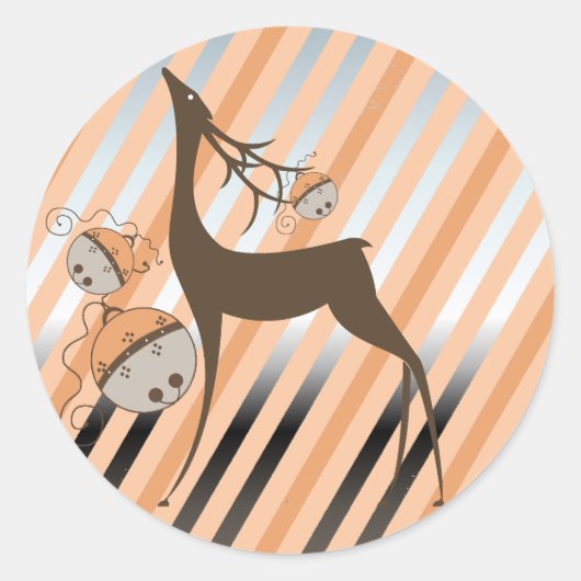 Peach Jingle Bells Stripe Round Sticker (Voorkant)