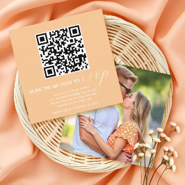 Peach kalligrafie QR code RSVP foto val bruiloft Informatiekaartje
