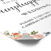 Peach koral Floral Unplugged Wedding Ceremony Sign Poster (Hoek)