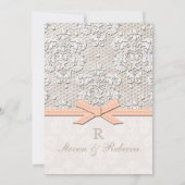 Peach  Lace and Pearl Wedding Invitations Kaart (Achterkant)