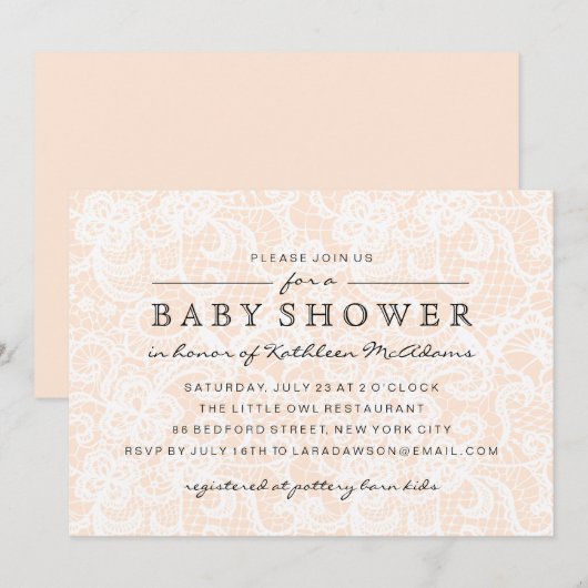 Peach Lace Baby shower Uitnodiging (Voorkant / Achterkant)