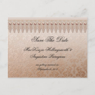 Peach Lace en Damask Bewaar de datum Aankondigingskaart