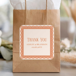 Peach Lace Label, Wedding Thank You Vierkante Sticker