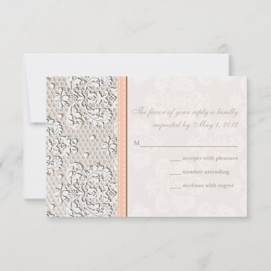Peach Lace RSVP Wedding Response Cards (Achterkant)
