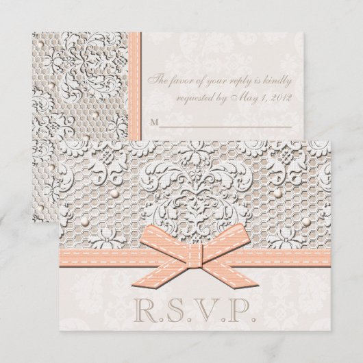 Peach Lace RSVP Wedding Response Cards (Voorkant / Achterkant)