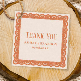 Peach Lace Square Wedding Thank You Bedankjes Labels