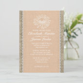 Peach Lace Wedding Invitations Kaart (Staand voorkant)
