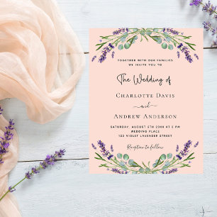 Peach lavendel violet budget bruiloft uitnodiging