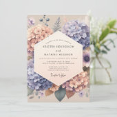 Peach Lavender Hydrangea Floral Wedding Kaart (Staand voorkant)