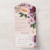 peach lavender & maroon Peonies Dinner All In One Uitnodiging (Binnen)