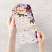 peach lavender & maroon Peonies Dinner All In One Uitnodiging (Afscheurbaar)