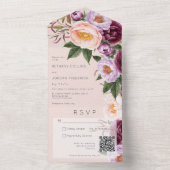 peach Lavender & maroon Peonies QR-code All In One Uitnodiging (Binnen)