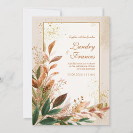 Peach Leaf Gold Stardust Wedding Kaart