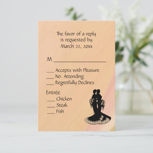 Peach Lesbian Wedding Menu Choice RSVP (Staand voorkant)