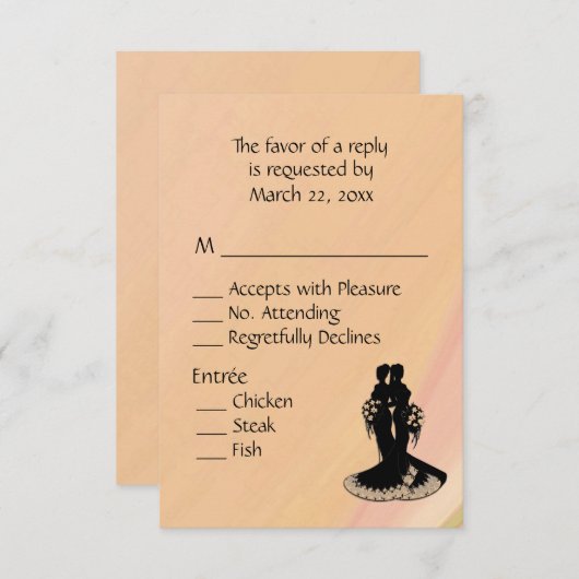 Peach Lesbian Wedding Menu Choice RSVP (Voorkant / Achterkant)