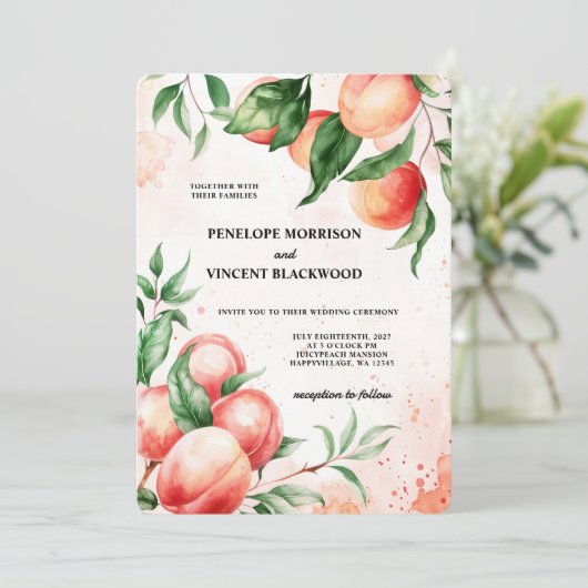 Peach Liefde Bruiloft Kaart (Staand voorkant)