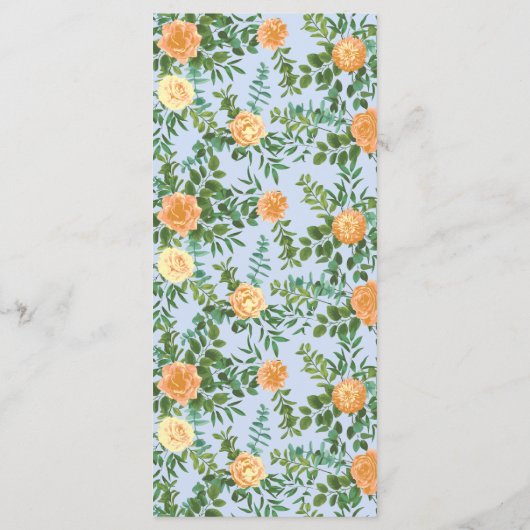 Peach Light Blue Peony & Roos Floral Wedding Menu (Achterkant)