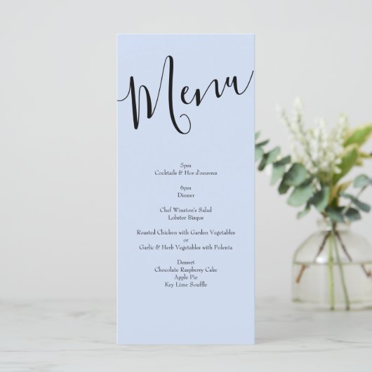 Peach Light Blue Peony & Roos Floral Wedding Menu (Staand voorkant)