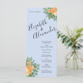 Peach Light Blue Peony Roos Floral Wedding Program Menu (Staand voorkant)
