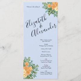 Peach Light Blue Peony Roos Floral Wedding Program Menu