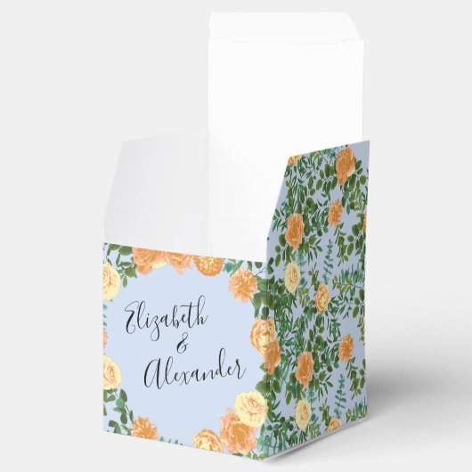Peach Light Blue Wedding Rozen Floral Bedankdoosjes (Geopend)