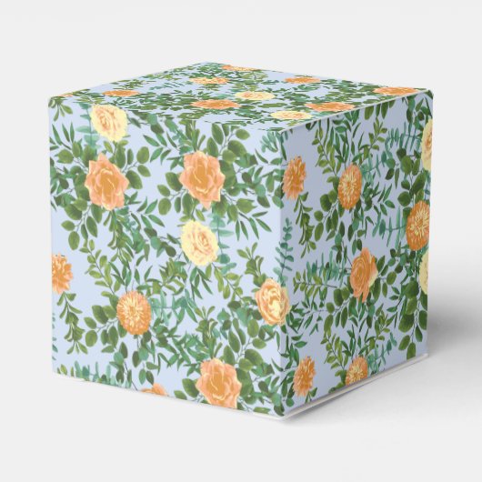 Peach Light Blue Wedding Rozen Floral Bedankdoosjes (Achterkant)