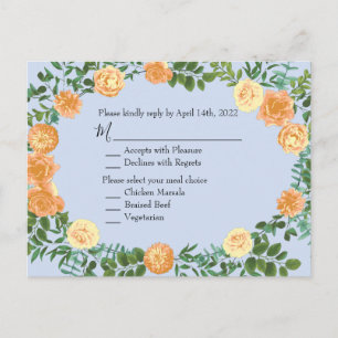 Peach Light Blue Wedding Rozen Floral Briefkaart