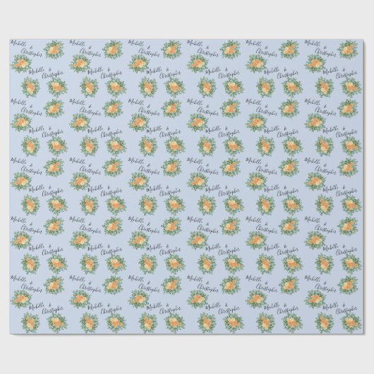Peach Light Blue Wedding Rozen Floral Cadeaupapier (Vlak)